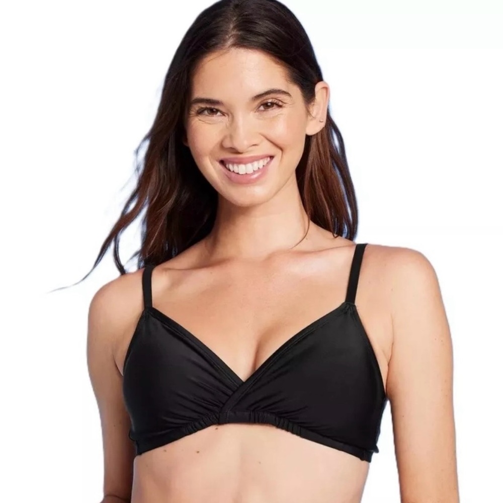 NWT Shade & Shore Bikini Top Black Triangle Bralette Adjustable Straps Size L